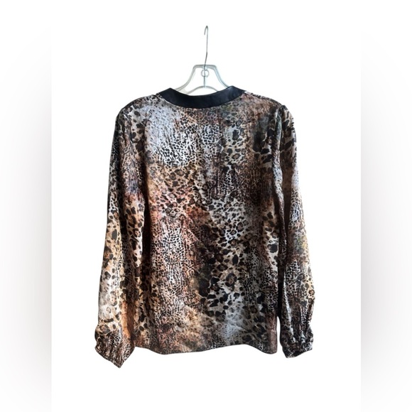 Lola & Sophie Animal Printed Silk Peasant Top With Leather Trim Size Small - Picture 4 of 7